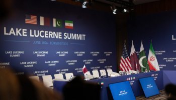Negotiation hall in Bürgenstock, Switzerland, where Pakistan announced a 60-day roadmap for US–Iran talks following high-level discussions.
